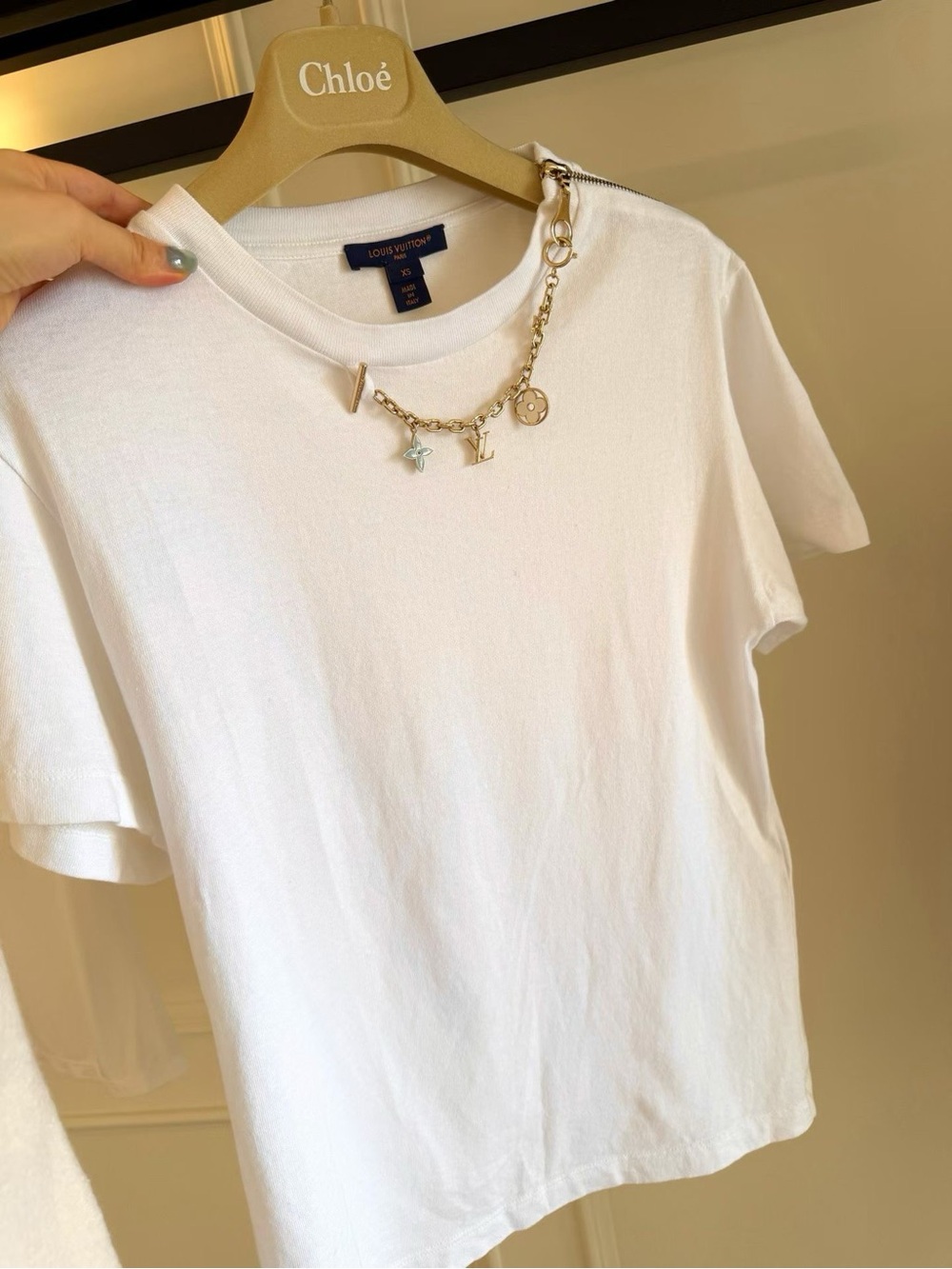 Louis Vuitton White Cotton Shorts with Gold Charm Detail